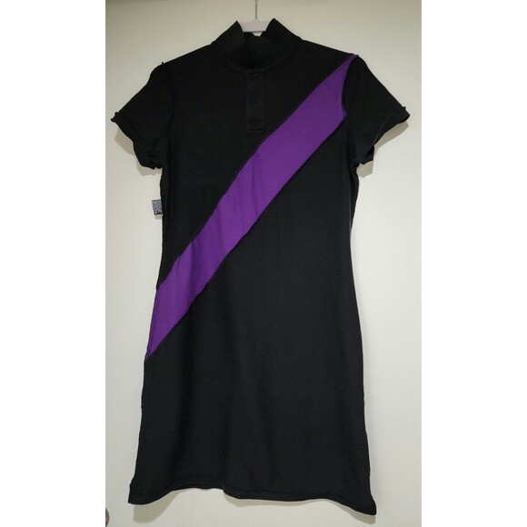 Ralph Lauren Sport Women Polo Shirt Dress Black Purple Jersey Stripe Logo Size M - Picture 3 of 9